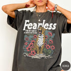 Comfort Colors tee in Pepper featuring vintage style leopard and flower graphic with Bible verse Isaiah 41:10