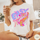 Comfort Colors tee in Ivory featuring retro style graphic of a tiger with blue and orange colors