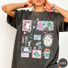 Comfort Colors tee in Pepper featuring nursing profession collage design with medical supplies and floral accents