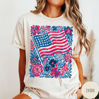 Comfort Colors tee in Ivory featuring boho style American flag and floral graphic design