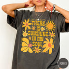 Comfort Colors tee in Pepper featuring inspirational quote design with yellow flowers and a sun graphic