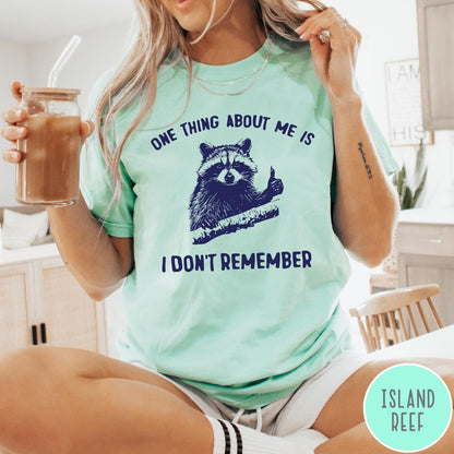 Comfort Colors tee in Island Reef featuring screen print style graphic of a raccoon giving a thumbs up