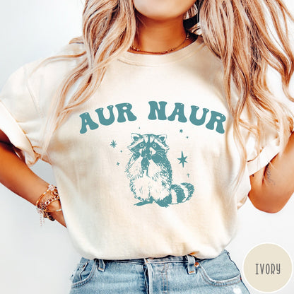 Comfort Colors tee in Ivory featuring retro style graphic of a raccoon with stars and text