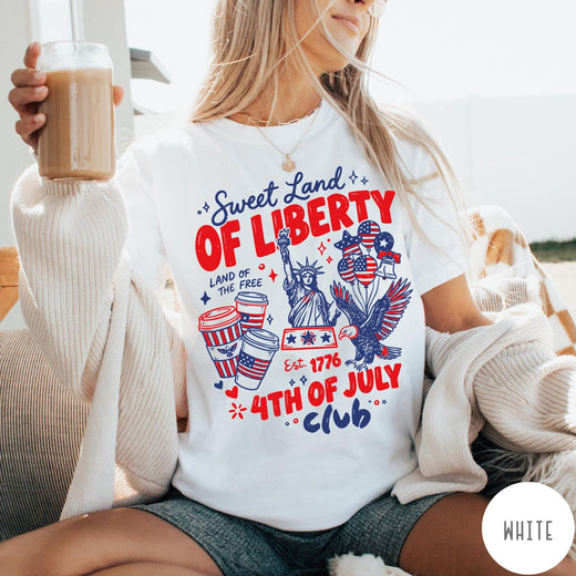 Comfort Colors tee in White featuring 4th of July celebration graphic with Statue of Liberty and eagle