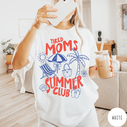 Comfort Colors tee in White featuring beach vacation graphic with sun, palm tree, umbrella, and summer text