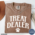 Comfort Colors tee in Espresso featuring dog owner design with Treat Dealer text and a paw print