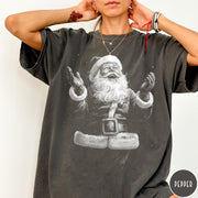 Comfort Colors tee in Pepper featuring vintage style graphic of a joyful Santa Claus with open arms