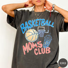 Comfort Colors tee in Pepper featuring basketball mom life graphic with basketball, hoop, and iced coffee drink