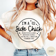 Comfort Colors tee in Ivory featuring circular Thanksgiving side dish graphic with turkey and food list