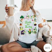 Comfort Colors tee in White featuring St. Patrick's Day collage with kittens, leprechauns, and festive holiday icons