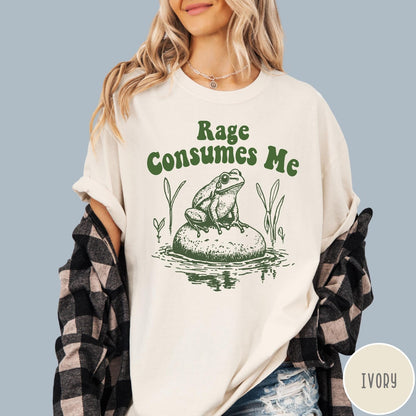 Comfort Colors tee in Ivory featuring retro style graphic of a frog sitting on a rock