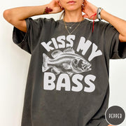 Comfort Colors tee in Pepper featuring retro fishing style graphic with a bass fish and bold text