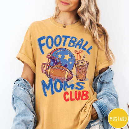 Comfort Colors tee in Mustard featuring football lifestyle graphic with helmet, football, and iced coffee drink design