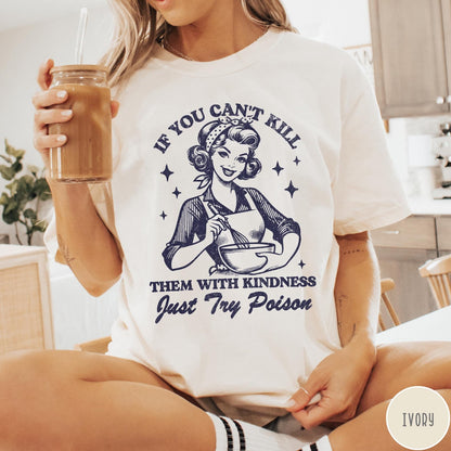 Comfort Colors tee in Ivory featuring retro housewife design with a woman whisking a bowl and text