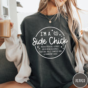 Comfort Colors tee in Pepper featuring circular Thanksgiving side dish graphic with turkey and food list