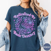 Comfort Colors tee in Midnight featuring floral design style with a bird and flowers graphic print