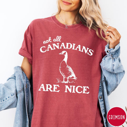 Comfort Colors tee in Crimson featuring casual graphic design of a Canada goose and humorous text