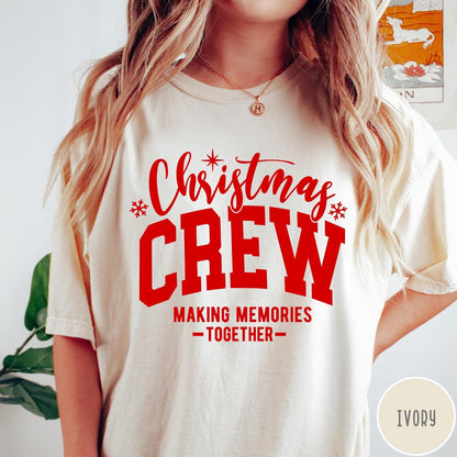 Comfort Colors tee in Ivory featuring Christmas family gathering graphic with text Christmas Crew Making Memories Together