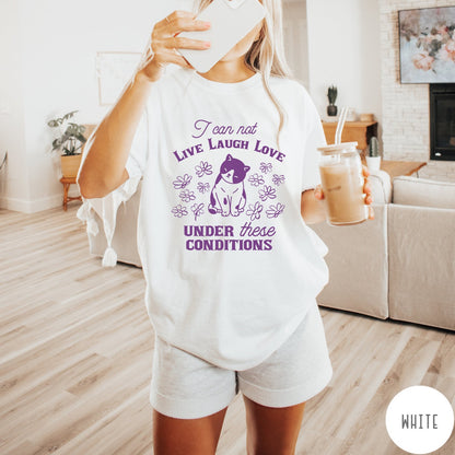 Comfort Colors tee in White featuring whimsical graphic style with a cat and flowers and text.