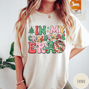Comfort Colors tee in Ivory featuring Christmas disco style graphic with festive tree and colorful disco ball