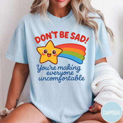 Comfort Colors tee in Chambray featuring cute shooting star graphic with Don't Be Sad text