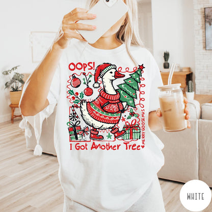Comfort Colors tee in White featuring festive graphic design of a goose wearing a sweater and hat