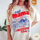 Comfort Colors tee in Ivory featuring retro style graphic with cats, yarn, and cat mama club text