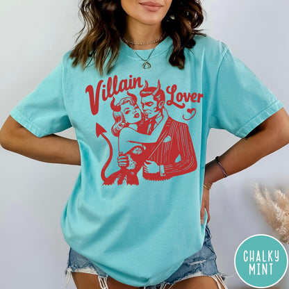 Comfort Colors tee in Chalky Mint featuring vintage style graphic of a devilish couple embracing each other