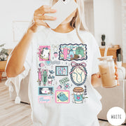 Comfort Colors tee in White featuring nursing profession collage design with medical supplies and floral accents