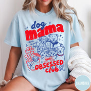 Comfort Colors tee in Chambray featuring dog mom design style with multiple dog breeds and accessories