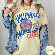 Comfort Colors tee in Butter featuring volleyball mom life graphic with a volleyball and iced coffee drink