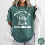 Comfort Colors tee in Light Green featuring western style graphic of a frog wearing a cowboy hat