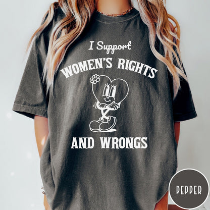 Comfort Colors tee in Pepper featuring retro style heart mascot graphic with women's rights text