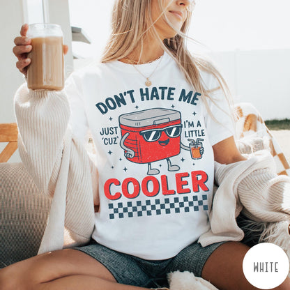 Comfort Colors tee in White featuring retro cooler graphic with sunglasses and a drink with text