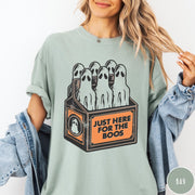 Comfort Colors tee in Bay featuring vintage style graphic of ghosts in a milk carton crate