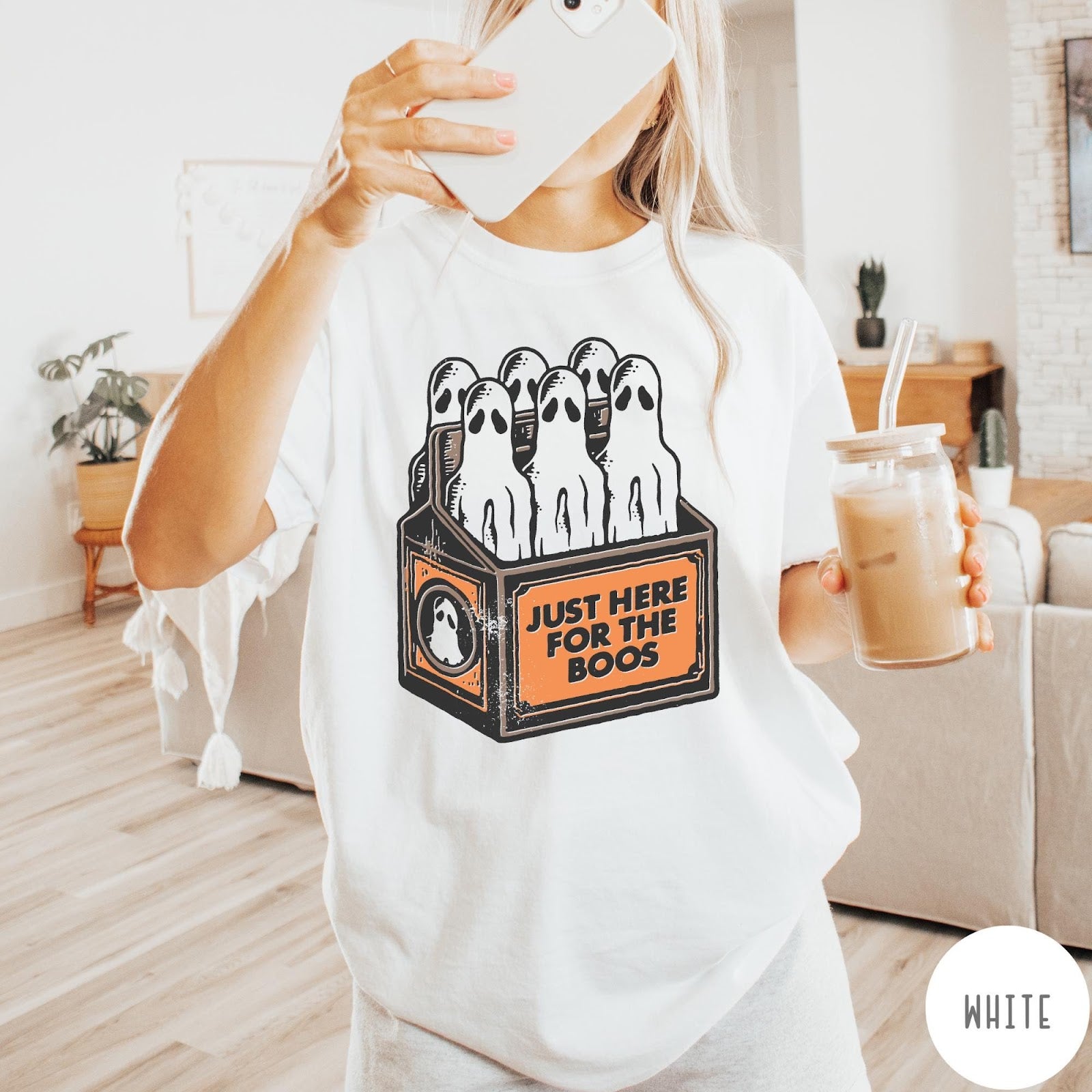 Comfort Colors tee in White featuring vintage style graphic of ghosts in a milk carton crate