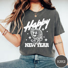 Comfort Colors tee in Pepper featuring retro disco style graphic of a happy disco ball mascot character
