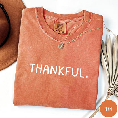 Comfort Colors tee in Yam featuring minimalist design with the word Thankful printed in white text