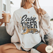 Comfort Colors tee in Ivory featuring vintage style graphic of a tiger with Easy Tiger text
