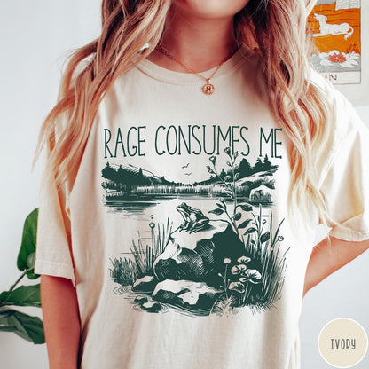 Comfort Colors tee in Ivory featuring screen printed nature graphic with a frog sitting on a rock