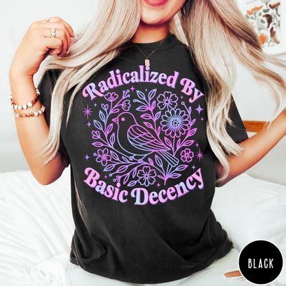 Comfort Colors tee in Black featuring floral design style with a bird and flowers graphic print