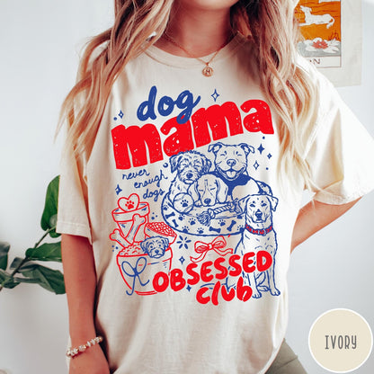 Comfort Colors tee in Ivory featuring dog mom design style with multiple dog breeds and accessories