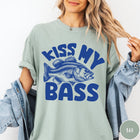 Comfort Colors tee in Bay featuring retro fishing style graphic with a bass fish and bold text