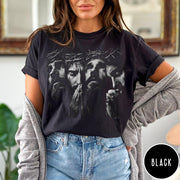 Comfort Colors tee in black featuring a detailed portrait graphic of Jesus in a crown of thorns