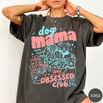 Comfort Colors tee in Pepper featuring dog mom design style with multiple dog breeds and accessories