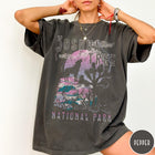 Comfort Colors tee in Pepper featuring vintage style graphic of a howling wolf at Joshua Tree National Park