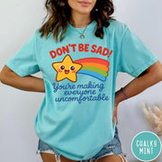 Comfort Colors tee in Chalky Mint featuring cute shooting star graphic with Don't Be Sad text