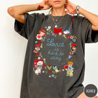 Comfort Colors tee in Pepper featuring vintage Valentine's collage with cute animals, flowers, and romantic text.