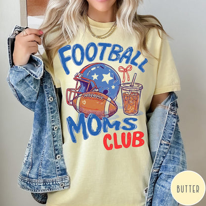 Comfort Colors tee in Butter featuring football lifestyle graphic with helmet, football, and iced coffee drink design