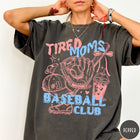 Comfort Colors tee in Pepper featuring baseball mom life graphic with glove, ball, cap, and iced coffee